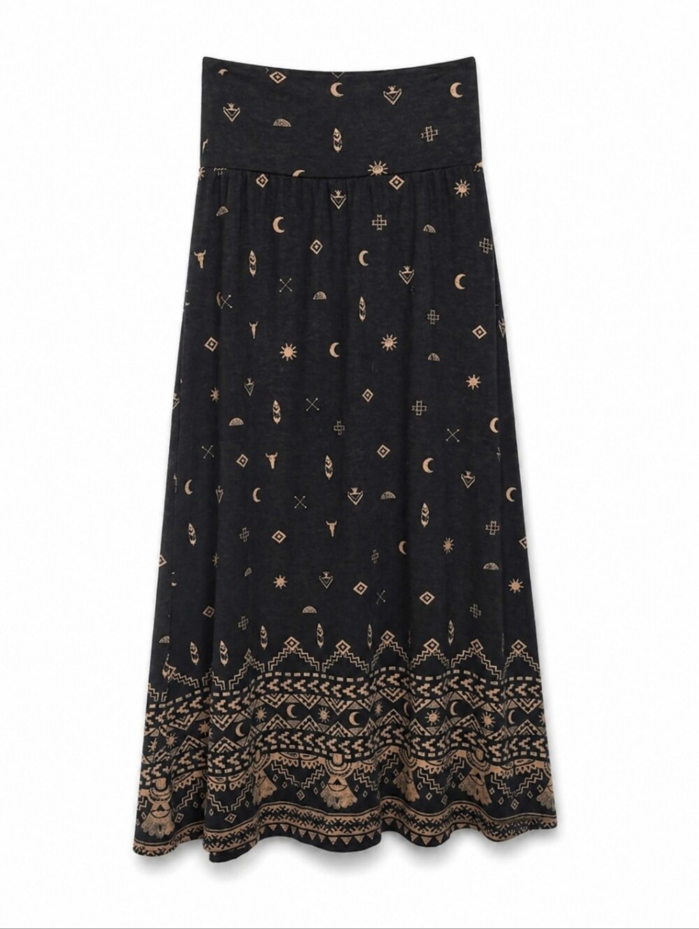 Mossimo Supply Co. Celestial Moon Sun Maxi Skirt Black Boho Whimsigoth Tribal